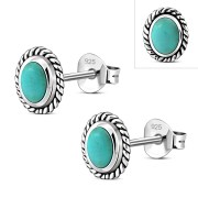 Oval Turquoise Stud Silver Earrings, e335